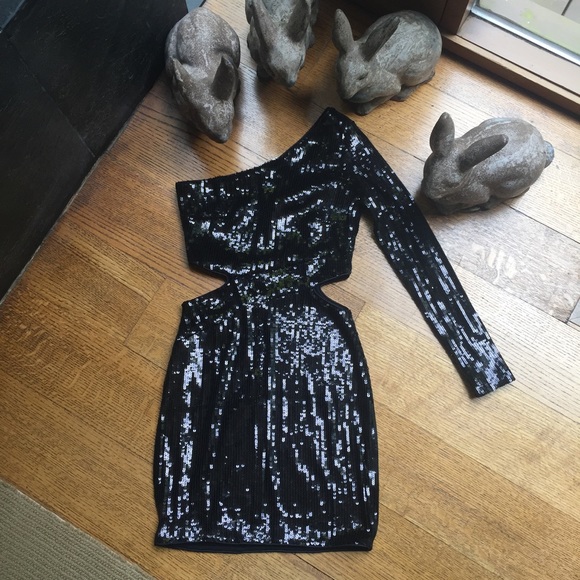 ASOS Dresses & Skirts - Black sequin bodycon one shoulder mini dress sz 4